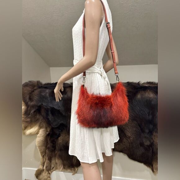 Burnt Orange Real Raccoo Fur Slouchy Bag/Hobo Bag/ Crossbody/Multi Use Style - Picture 8 of 16